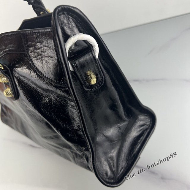 Balenciaga專櫃爆款手提女包 巴黎世家原版油蠟頭層牛皮香皮鳳梨金釘迷大號機車包 fyj1340